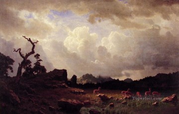  Landscapes Art Painting - Thunderstorn in the Rocky Mountains Albert Bierstadt Landscapes stream